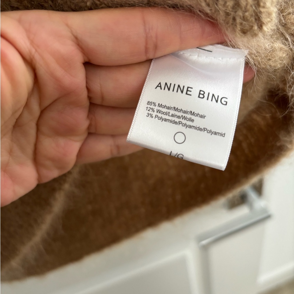 Anine Bing Tan Crew Neck Sweater Plush Relaxed Fit - Picture 7 of 7